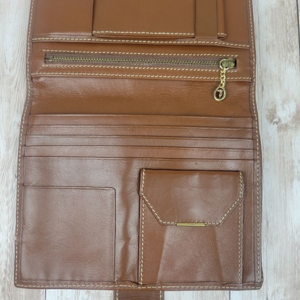 Vintage Trussardi Brown Leather Bifold Wallet with Checkbook Sleeve Portmanteau - Picture 5 of 12